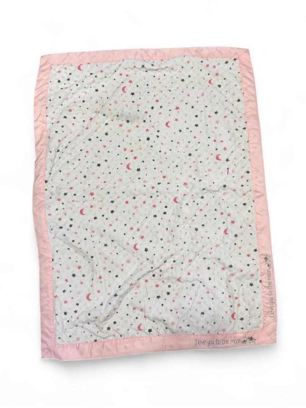 ✨Pink and white blanket with colorful stars and crescent moons✨